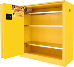 Securall Cabinets - 2 Door, 3 Shelf, Yellow Steel Standard Safety Cabinet for Flammable and Combustible Liquids - 44" High x 43" Wide x 18" Deep, Sliding Door, 3 Point Key Lock, 40 Gal Capacity - Caliber Tooling