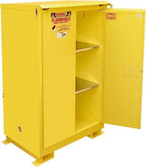 Securall Cabinets - 2 Door, 2 Shelf, Yellow Steel Standard Safety Cabinet for Flammable and Combustible Liquids - 71" High x 43" Wide x 31" Deep, Self Closing Door, 3 Point Key Lock, 90 Gal Capacity - Caliber Tooling