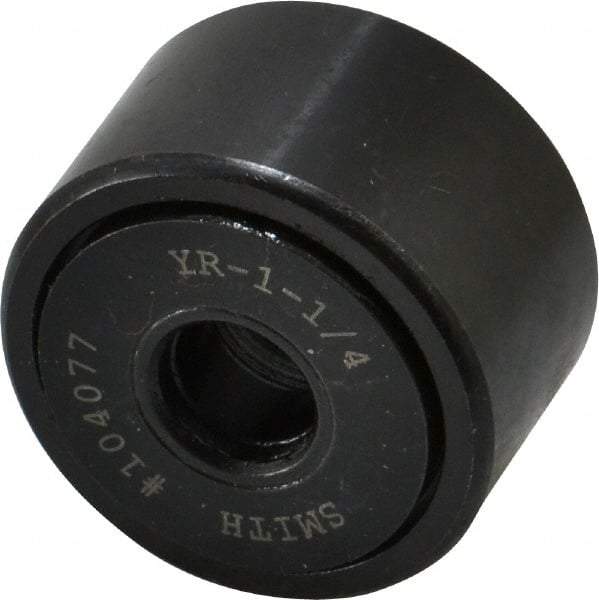 Accurate Bushing - 3/8" Bore, 1-1/4" Roller Diam x 3/4" Roller Width, Steel Yoke Cam Follower - 4,470 Lb Dynamic Load Capacity, 13/16" Overall Width - Caliber Tooling