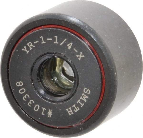 Accurate Bushing - 3/8" Bore, 1-1/4" Roller Diam x 3/4" Roller Width, Steel Yoke Cam Follower - 4,470 Lb Dynamic Load Capacity, 13/16" Overall Width - Caliber Tooling