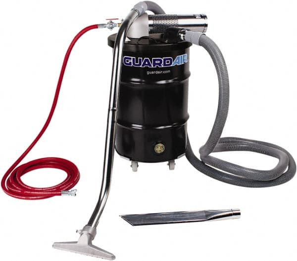 Guardair - 30 Gal Steel Tank, Air Powered Pneumatic Canister Wet/Dry Vacuum - 15 Peak hp, 20' Hose Fitting, Cartridge Filter, Accessories Included - Caliber Tooling