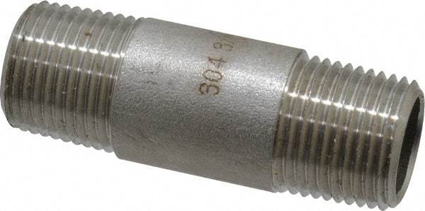 Merit Brass - Schedule 40, 3/8" Pipe x 2" Long, Grade 304/304L Stainless Steel Pipe Nipple - Welded & Threaded - Caliber Tooling