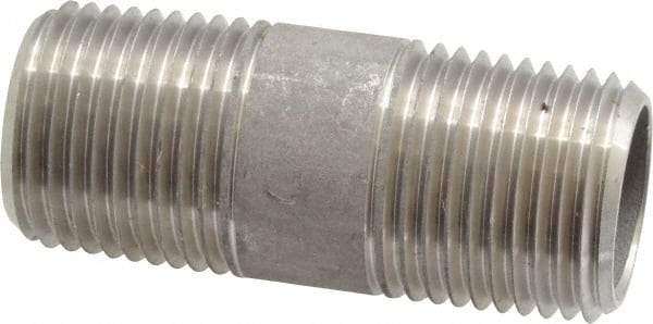 Merit Brass - Schedule 40, 1/2" Pipe x 2" Long, Grade 304/304L Stainless Steel Pipe Nipple - Welded & Threaded - Caliber Tooling