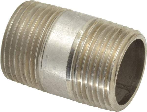 Merit Brass - Schedule 40, 3/4" Pipe x 1-1/2" Long, Grade 304/304L Stainless Steel Pipe Nipple - Welded & Threaded - Caliber Tooling