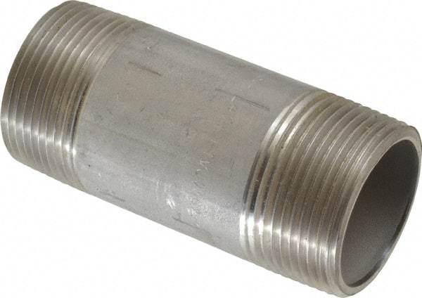 Merit Brass - Schedule 40, 1-1/4" Pipe x 3-1/2" Long, Grade 304/304L Stainless Steel Pipe Nipple - Welded & Threaded - Caliber Tooling