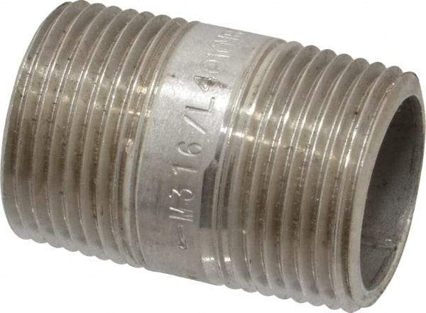 Merit Brass - Schedule 40, 3/4" Pipe x 1-1/2" Long, Grade 316/316L Stainless Steel Pipe Nipple - Welded & Threaded - Caliber Tooling