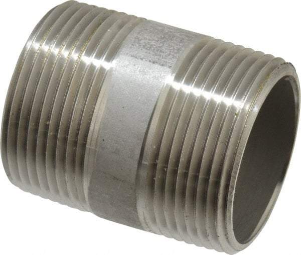 Merit Brass - Schedule 40, 1-1/4" Pipe x 2" Long, Grade 316/316L Stainless Steel Pipe Nipple - Welded & Threaded - Caliber Tooling