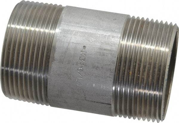 Merit Brass - Schedule 40, 1-1/2" Pipe x 3" Long, Grade 316/316L Stainless Steel Pipe Nipple - Welded & Threaded - Caliber Tooling