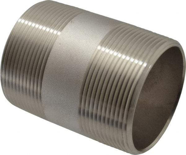 Merit Brass - Schedule 40, 2" Pipe x 3" Long, Grade 316/316L Stainless Steel Pipe Nipple - Welded & Threaded - Caliber Tooling