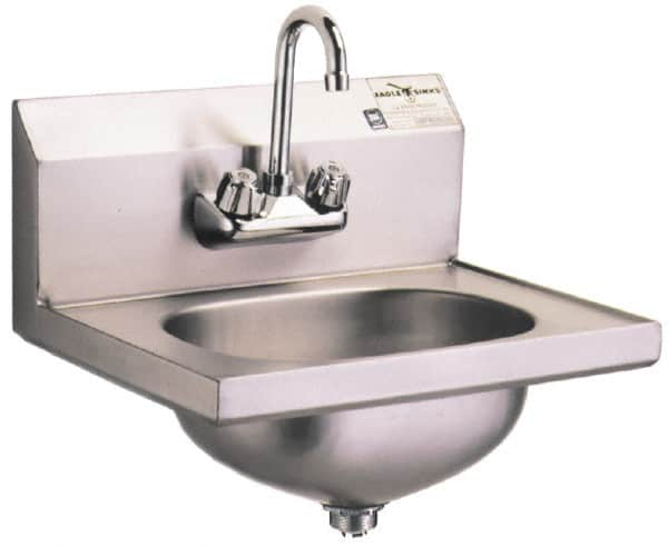 Eagle MHC - 13-1/2" Long x 9-3/4" Wide Inside, 1 Compartment, Grade 304 Stainless Steel Stainless Steel Hand Sink-Wall Mount - 20 Gauge, 18-7/8" Long x 14-3/4" Wide Outside, 6-3/4" Deep - Caliber Tooling