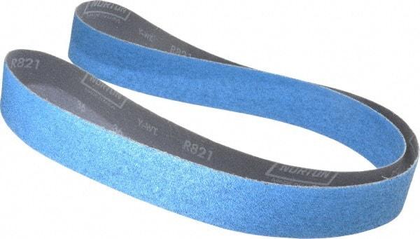 Norton - 2" Wide x 72" OAL, 36 Grit, Zirconia Alumina Abrasive Belt - Zirconia Alumina, Very Coarse, Coated, Y Weighted Cloth Backing, Dry, Series R821 - Caliber Tooling