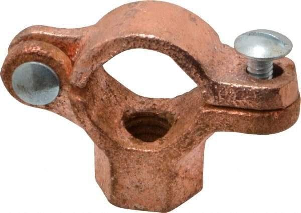 Value Collection - 1/2" Pipe, 3/8" Rod, Copper Plated Split Clamp - 180 Lb Capacity, Malleable Iron - Caliber Tooling