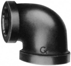 Made in USA - Size 2-1/2 x 1-1/2", Class 150, Malleable Iron Black Pipe 90° Elbow - 300 psi, Threaded End Connection - Caliber Tooling