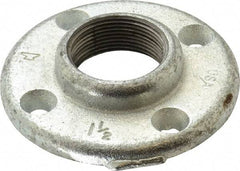 Made in USA - 1-1/2" Pipe, 4-1/2" OD, 7/8" Hub Length, Galvanized Floor Pipe Flange - 3-1/2" Across Bolt Hole Centers, 5/16" Bolt Hole, 150 psi, Class 150 - Caliber Tooling