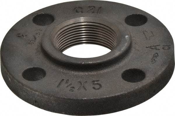 Made in USA - 1-1/2" Pipe, 5" OD, 7/8" Hub Length, Iron Threaded Pipe Flange - 2-9/16" Across Bolt Hole Centers, 7/8" Bolt Hole, 175 psi, Class 125 - Caliber Tooling