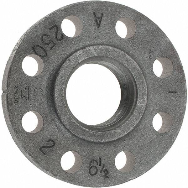 Made in USA - 2" Pipe, 6-1/2" OD, 1-1/4" Hub Length, Iron Threaded Pipe Flange - 3-5/16" Across Bolt Hole Centers, 3/4" Bolt Hole, 175 psi, Class 250 - Caliber Tooling