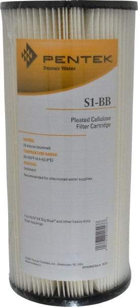 Pentair - 4-1/2" OD, 20µ, Resin Cellulose Pleated Cartridge Filter - 9-3/4" Long, Reduces Sediments - Caliber Tooling