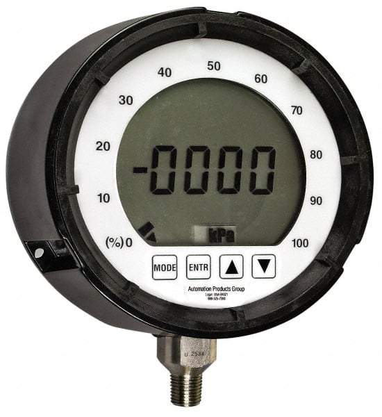 Made in USA - 4-1/2" Dial, 1/4 Thread, 0-9,999 Scale Range, Pressure Gauge - Lower Connection, Rear Flange Connection Mount, Accurate to 0.25% of Scale - Caliber Tooling