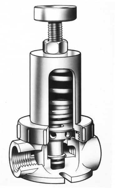 Simtech - 1/2" Pipe, NPTF End Connection, PVC Pressure Regulating Valve - EPDM Seal, 160 psi Inlet Pressure, 10 to 15 psi Working Pressure - Caliber Tooling