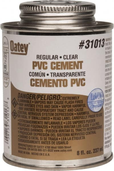 Oatey - 8 oz Regular Bodied Cement - Clear, Use with Schedule 40 PVC up to 4" Diam & Schedule 80 PVC up to 2" Diam - Caliber Tooling