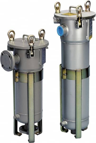 Parker - 2 Inch Pipe, FNPT End Connections, 10 Inch Long Cartridge, 33 Inch Long, Cartridge Filter Housing with Pressure Relief - 6 Cartridges, 30 Max GPM Flow Rate, 150 psi Max Working Pressure - Caliber Tooling