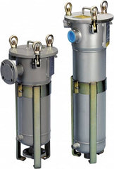 Parker - 2 Inch Pipe, FNPT End Connections, 10 Inch Long Cartridge, 53.13 Inch Long, Cartridge Filter Housing with Pressure Relief - 16 Cartridges, 90 Max GPM Flow Rate, 150 psi Max Working Pressure, 316L Grade - Caliber Tooling