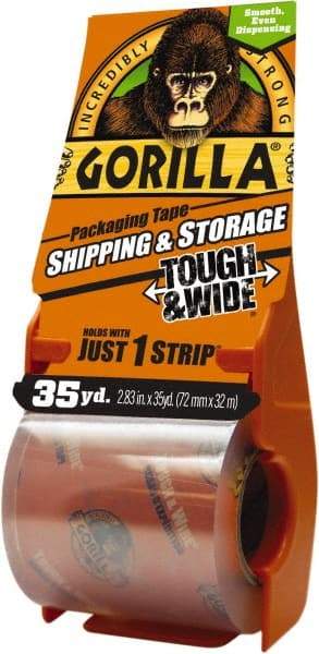 Gorilla Tape - 2-7/8" x 35 Yd Clear Acrylic Adhesive Packaging Tape - BOPP Film Backing, 3.4 mil Thick, 44 Lb Tensile Strength - Caliber Tooling