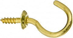 National Mfg. - 10 Lb Capacity, 1.01" Projection, Solid Brass All Purpose Hook - 0.39" Thread Length, 1" OAL, 0.12" Wire Diam - Caliber Tooling