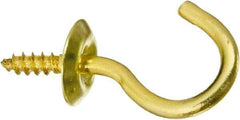 National Mfg. - 10 Lb Capacity, 0.76" Projection, Solid Brass All Purpose Hook - 0.3" Thread Length, 3/4" OAL, 0.09" Wire Diam - Caliber Tooling
