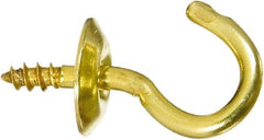 National Mfg. - 5 Lb Capacity, 1/2" Projection, Solid Brass All Purpose Hook - 0.2" Thread Length, 1/2" OAL, 0.07" Wire Diam - Caliber Tooling