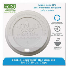 ECO PRODUCTS - EcoLid 25% Recy Content Hot Cup Lid, White, F/10-20 oz, 100/PK, 10 PK/CT - Caliber Tooling