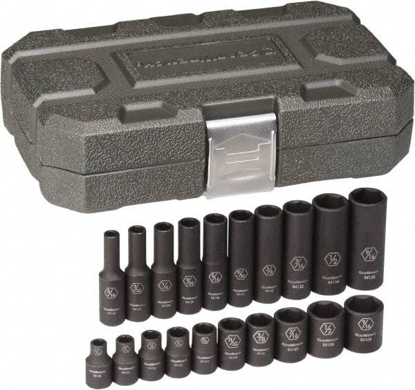 GearWrench - 20 Piece 1/4" Drive Black Finish Deep Well Impact Socket Set - 6 Points, 3/16" to 9/16" Range, Inch Measurement Standard - Caliber Tooling