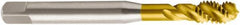 Seco - #8-32 UNC 3 Flute 2B Modified Bottoming Spiral Flute Tap - Powdered Metal, TiN Finish, 63mm OAL, Right Hand Flute, Right Hand Thread, H6 - Caliber Tooling