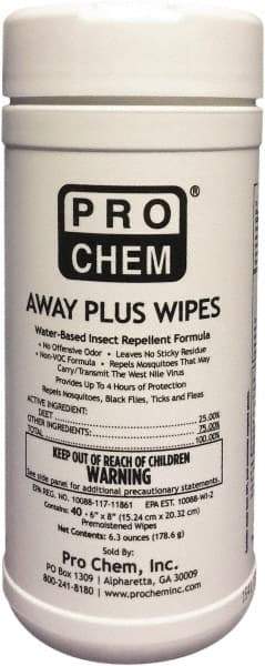 Pro Chem - 40 Count 25% DEET Towelette - For Mosquitos, Chiggers, Gnats, Stable Flies, Fleas, Ticks, Black Flies, Sand Flies - Caliber Tooling