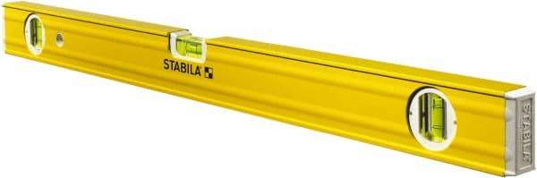 Stabila - 24" Long 3 Vial Box Beam Level - Aluminum, Yellow, 2 Plumb & 1 Level Vials - Caliber Tooling