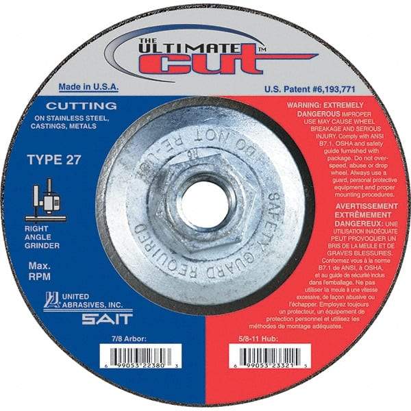 Sait - 4-1/2" Wheel Diam, Type 27 Depressed Center Wheel - Extra Coarse Grade, Zirconia Alumina, S Hardness, 13,300 Max RPM - Caliber Tooling