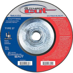 Sait - 5" Wheel Diam, Type 27 Depressed Center Wheel - Extra Coarse Grade, Zirconia Alumina, S Hardness, 12,200 Max RPM - Caliber Tooling