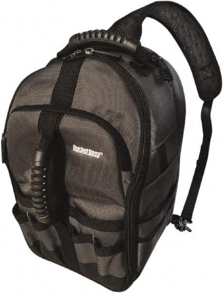 Bucket Boss - 24 Pocket Gray & Black Polyester Backpack Tool Bag - 9" Wide x 8" Deep x 17" High - Caliber Tooling