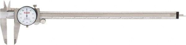 SPI - 0" to 12" Range, 0.001" Graduation, 0.1" per Revolution, Dial Caliper - White Face, 2.51" Jaw Length, Accurate to 0.0015" - Caliber Tooling