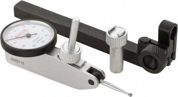 SPI - 8 Piece, 0" to 0.02" Measuring Range, 1-1/4" Dial Diam, 0-10-0 Dial Reading, White Dial Test Indicator Kit - 0.0005" Accuracy, 0.64" Contact Point Length, 0.079" Ball Diam, 0.0005" Dial Graduation - Caliber Tooling