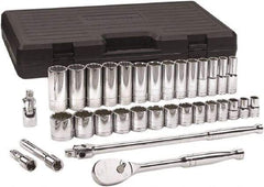 GearWrench - 33 Piece 1/2" Drive Chrome Finish Deep Well Socket Set - 12 Points, 7/16" to 1-1/2" Range, Inch Measurement Standard - Caliber Tooling