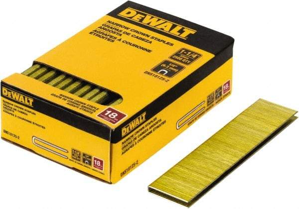 DeWALT - 1-1/4" Long x 1/4" Wide, 18 Gauge Crowned Construction Staple - Steel, Copper Finish, Chisel Point - Caliber Tooling