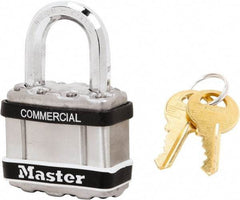 Master Lock - 1" Shackle Clearance, Keyed Alike Padlock - 5/16" Shackle Diam, Laminated Steel - Caliber Tooling