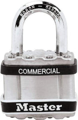 Master Lock - 1" Shackle Clearance, Keyed Different Padlock - 5/16" Shackle Diam, Laminated Steel - Caliber Tooling