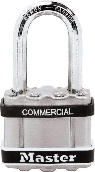 Master Lock - 1.51" Shackle Clearance, Keyed Different Padlock - 5/16" Shackle Diam, Laminated Steel - Caliber Tooling