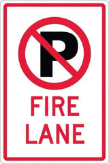 NMC - "Fire Lane", "Strike on P", 12" Wide x 18" High, Aluminum No Parking & Tow Away Signs - 0.063" Thick, Red & Black on White, Engineer Grade Reflectivity, Rectangle, Post Mount - Caliber Tooling