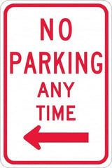 NMC - "No Parking Anytime", "Left Arrow", 12" Wide x 18" High, Aluminum No Parking & Tow Away Signs - 0.08" Thick, Red on White, Engineer Grade Reflectivity, Rectangle, Post Mount - Caliber Tooling