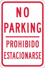 NMC - "No Parking Prohibido Estacionarse", 12" Wide x 18" High, Aluminum No Parking & Tow Away Signs - 0.08" Thick, Red on White, High Intensity Reflectivity, Rectangle, Post Mount - Caliber Tooling