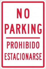 NMC - "No Parking Prohibido Estacionarse", 12" Wide x 18" High, Aluminum No Parking & Tow Away Signs - 0.063" Thick, Red on White, Rectangle, Post Mount - Caliber Tooling