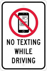 NMC - "No Texting While Driving", "Strike on Cell Phone", 12" Wide x 18" High, Aluminum Warning & Safety Reminder Signs - 0.08" Thick, Red & Black on White, Engineer Grade Reflectivity, Rectangle, Post Mount - Caliber Tooling